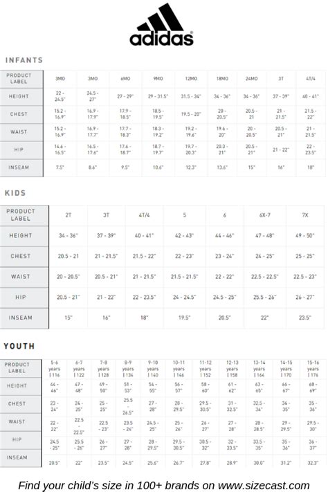 adidas childrens size chart